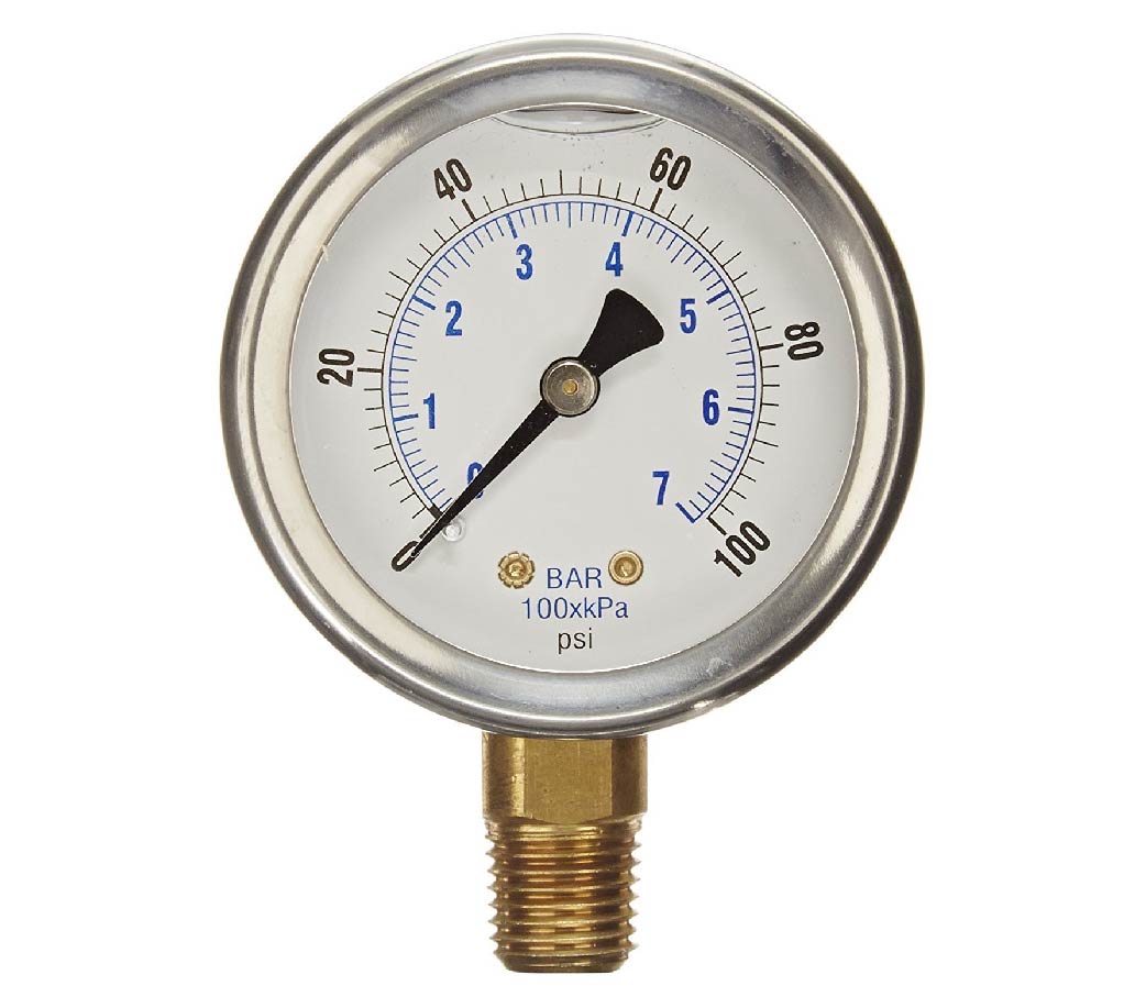 Industrial pressure gauge with brass bottom connection