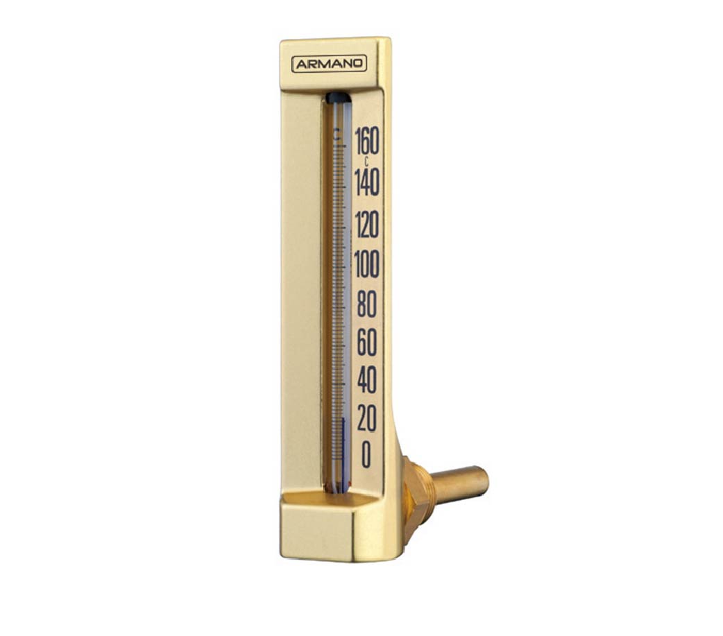 ndustrial thermometer with vertical scale and brass connector