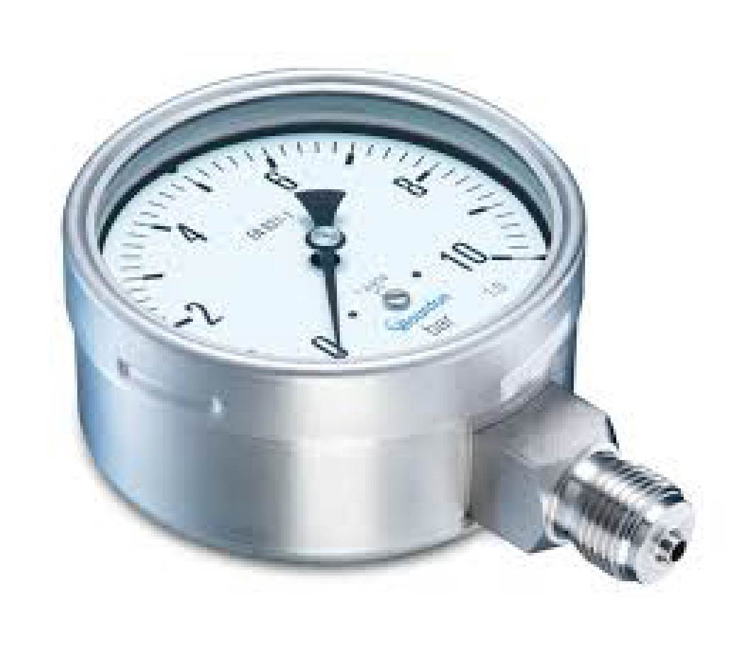 Side-mounted stainless steel pressure gauge