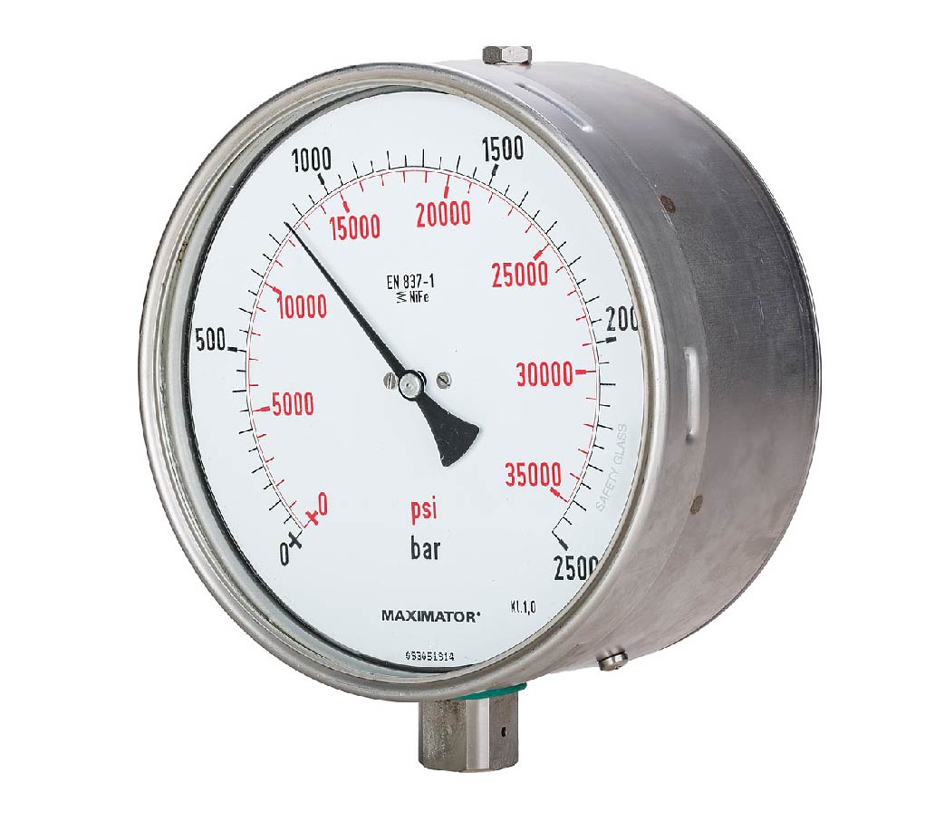 High-pressure industrial gauge with dual unit display