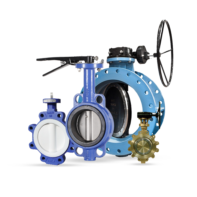 Collection of Butterfly Valves, including blue and brass variants.