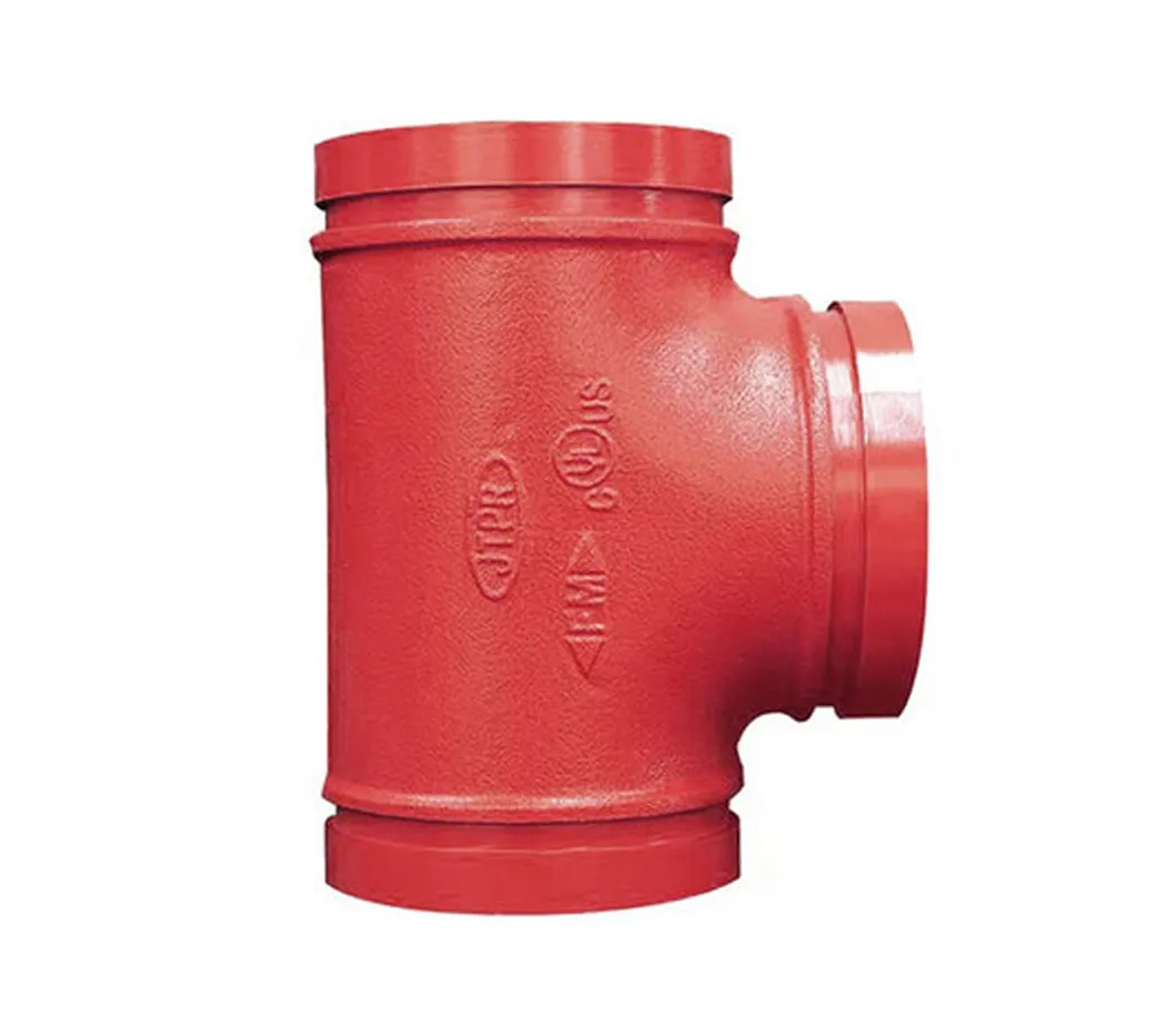 Grooved tee ductile iron pipe fitting for fire sprinkler systems